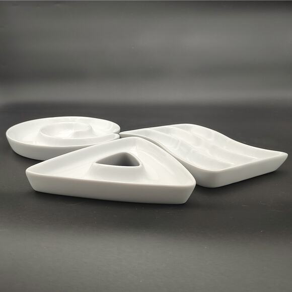 Crate & Barrel Appetizer Snack Dishes White Porcelain Party Set of 3 Plate Trays - Picture 12 of 13